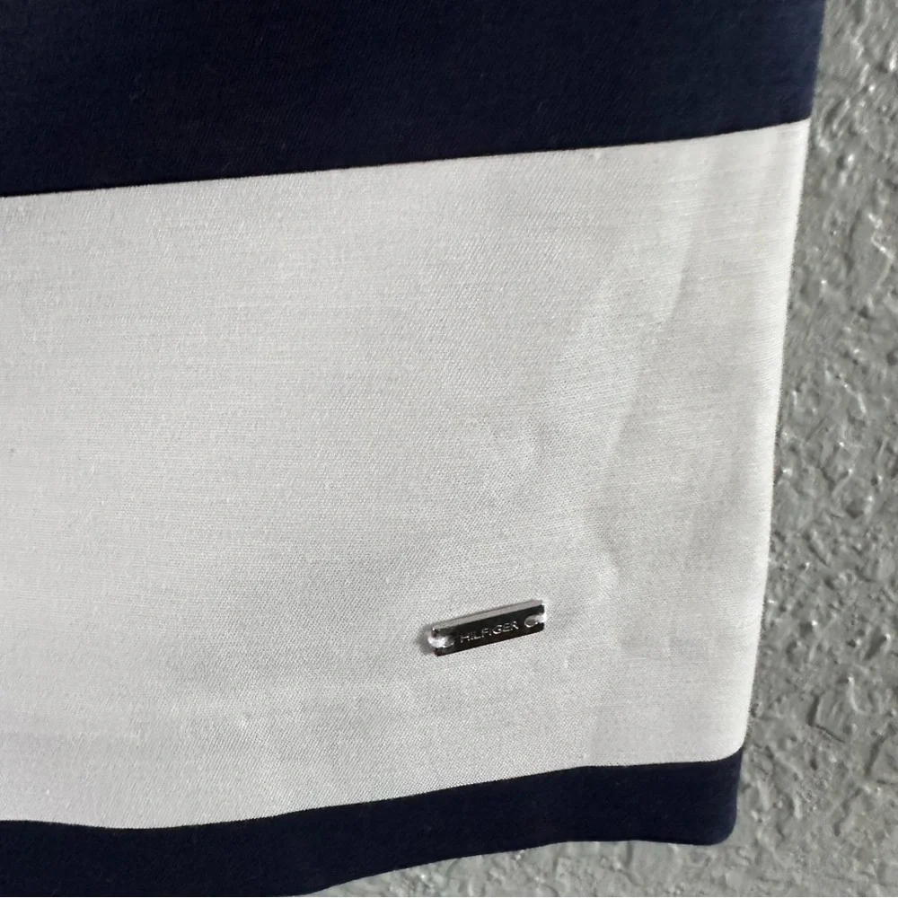 Tommy Hilfiger Navy White Striped Boat Neck Sheath Dress Belted Size 0 Nautica - Picture 5 of 11